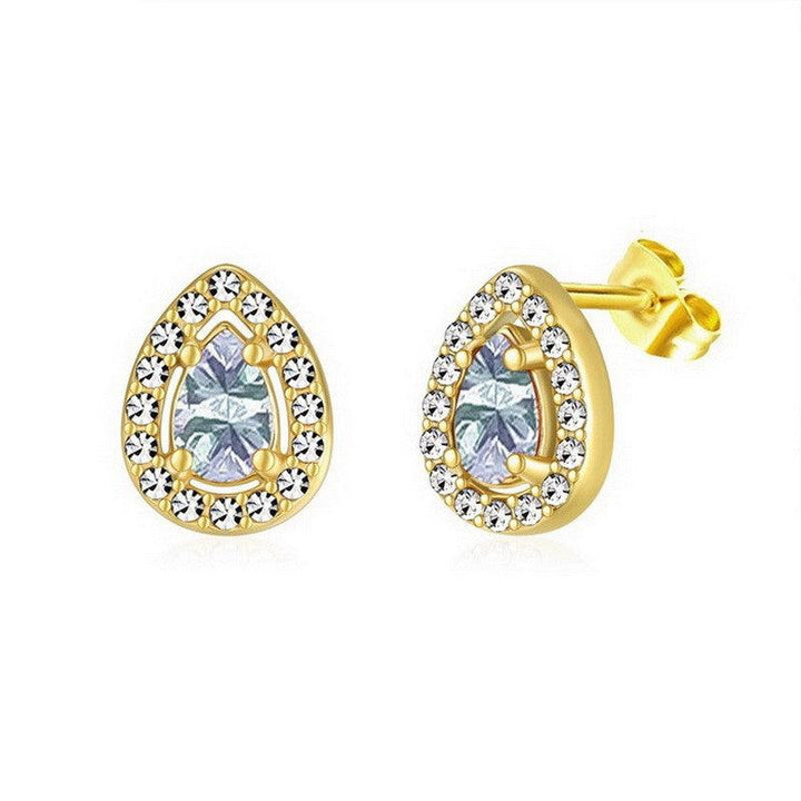 Kalen Stainless Steel Gold Plated Crystal CZ Stud Earrings for Women - kalen