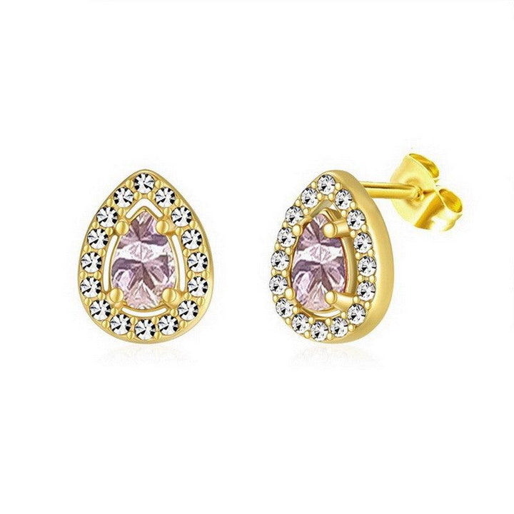 Kalen Stainless Steel Gold Plated Crystal CZ Stud Earrings for Women - kalen