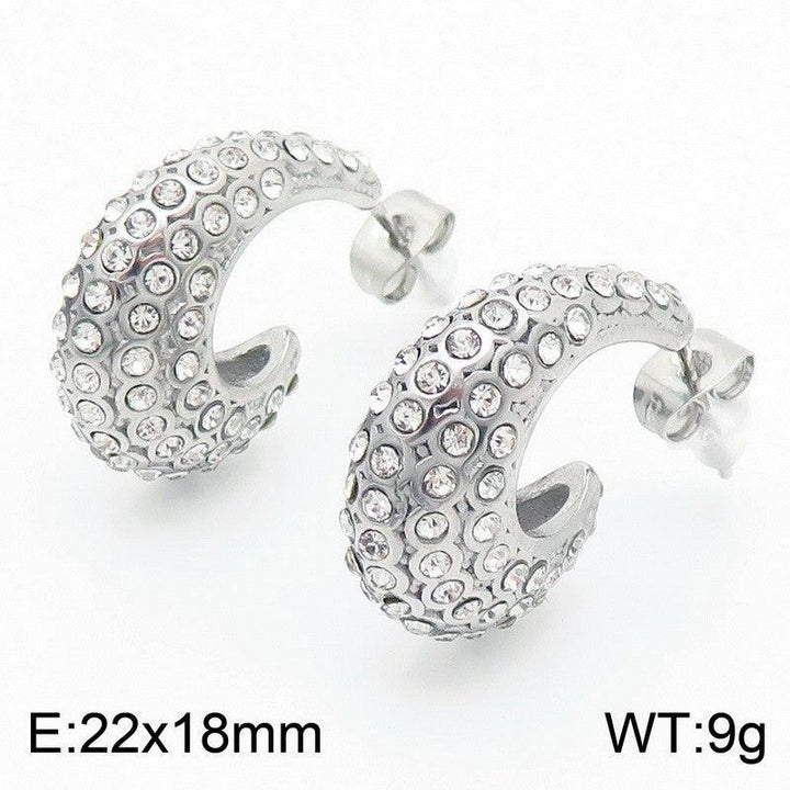 Kalen Stainless Steel CZ C-shaped Stud Earrings Wholesale for Women - kalen