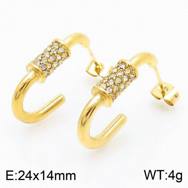 Kalen Stainless Steel Gold Plated Crystal CZ C-shaped Stud Earrings for Women - kalen