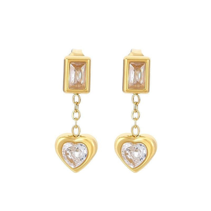 Kalen Stainless Steel Heart Zircon Drop Earrings Wholesale for Women - kalen