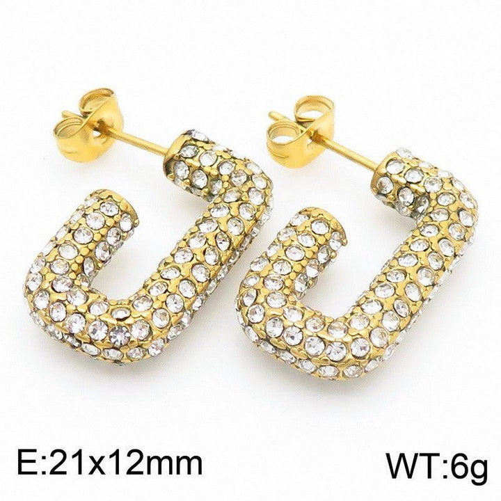 Kalen Stainless Steel Gold Plated Crystal CZ Stud Earrings for Women - kalen