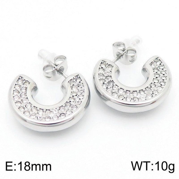 Kalen Stainless Steel CZ C-shaped Stud Earrings Wholesale for Women - kalen