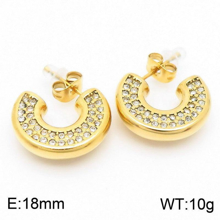 Kalen Stainless Steel Gold Plated Crystal CZ C-shaped Stud Earrings for Women - kalen