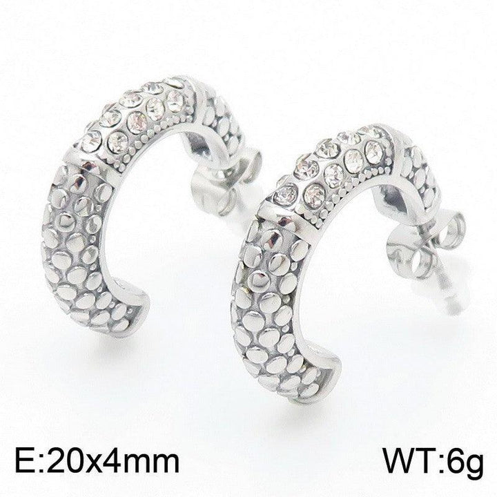 Kalen Stainless Steel CZ C-shaped Stud Earrings Wholesale for Women - kalen