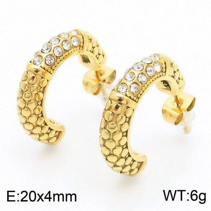 Kalen Stainless Steel Gold Plated Crystal CZ C-shaped Stud Earrings for Women - kalen