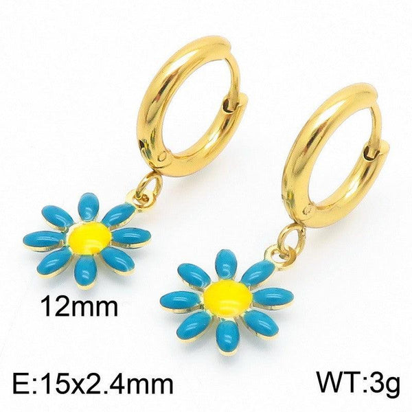 Kalen Stainless Steel Flower Drop Earrings Wholesale for Women - kalen