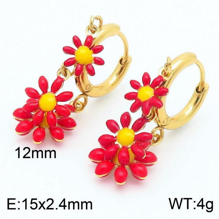 Kalen Stainless Steel Flower Drop Earrings Wholesale for Women - kalen