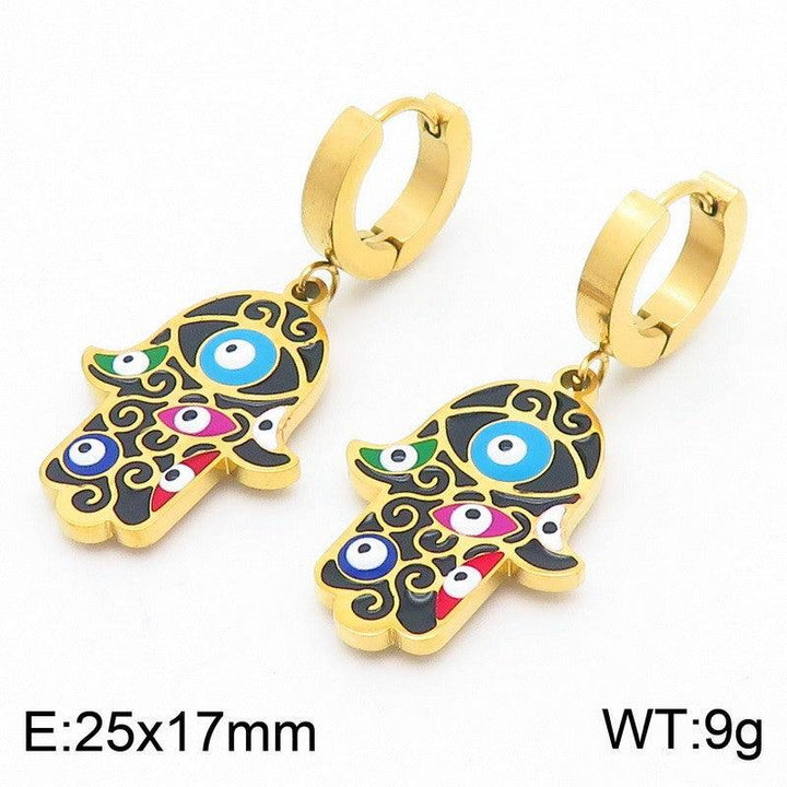 Kalen Stainless Steel Hamsa Hand Drop Earrings Wholesale for Women - kalen