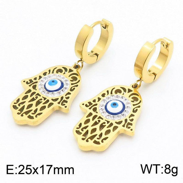 Kalen Stainless Steel Hamsa Hand Drop Earrings Wholesale for Women - kalen