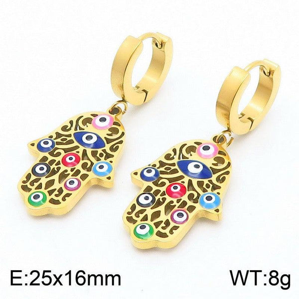 Kalen Stainless Steel Hamsa Hand Drop Earrings Wholesale for Women - kalen