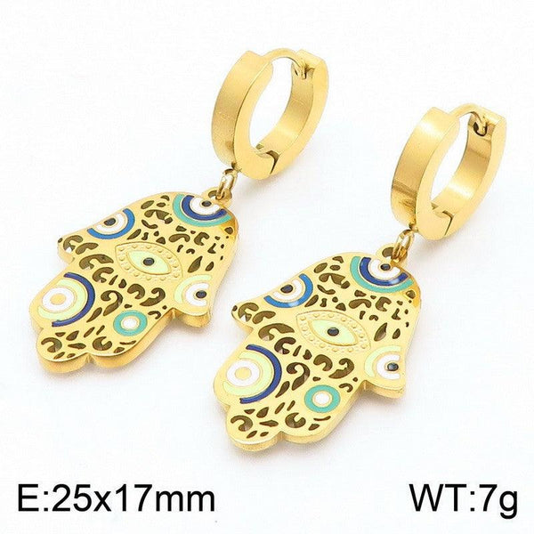 Kalen Stainless Steel Hamsa Hand Drop Earrings Wholesale for Women - kalen