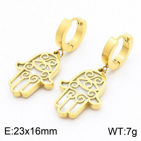 Kalen Stainless Steel Hamsa Hand Drop Earrings Wholesale for Women - kalen