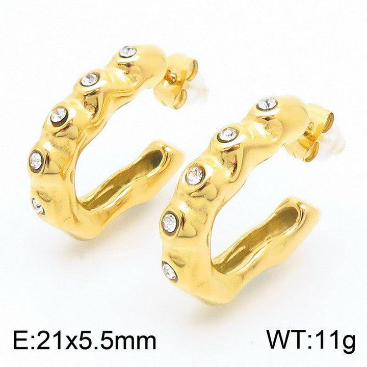 Kalen Stainless Steel Gold Plated Crystal CZ C-shaped Stud Earrings for Women - kalen