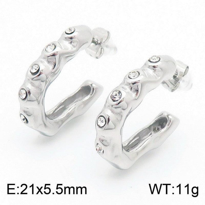 Kalen Stainless Steel CZ C-shaped Stud Earrings Wholesale for Women - kalen