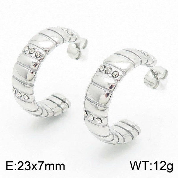 Kalen Stainless Steel CZ C-shaped Stud Earrings Wholesale for Women - kalen