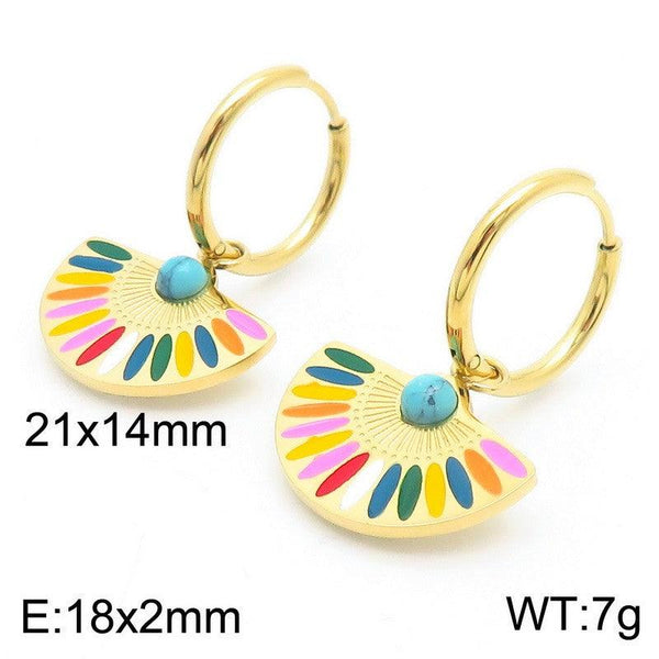 Kalen Stainless Steel Fan Enamel Drop Earrings Wholesale for Women - kalen