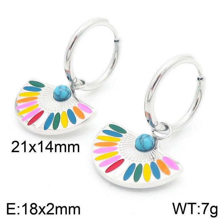 Kalen Stainless Steel Fan Enamel Drop Earrings Wholesale for Women - kalen