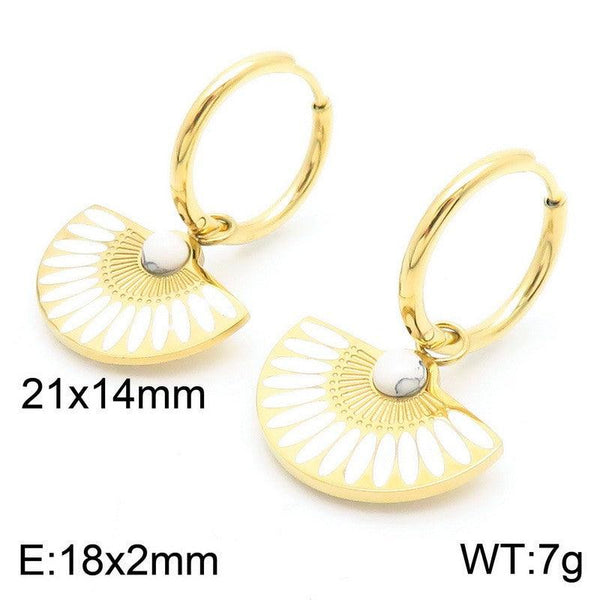 Kalen Stainless Steel Fan Enamel Drop Earrings Wholesale for Women - kalen