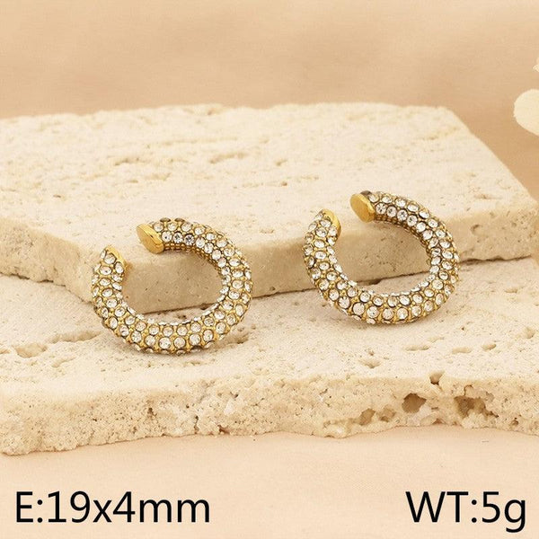 Kalen Stainless Steel Gold Plated Crystal CZ Stud Earrings for Women - kalen