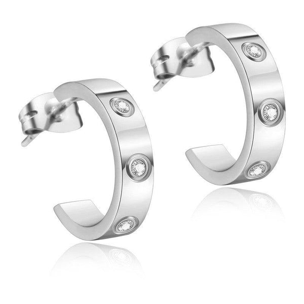 Kalen Stainless Steel CZ C-shaped Stud Earrings Wholesale for Women - kalen