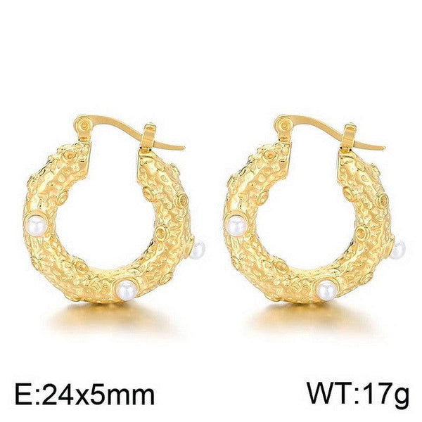 Kalen Stainless Steel Hollow Pearl Hoop Earrings Wholesale for Women - kalen