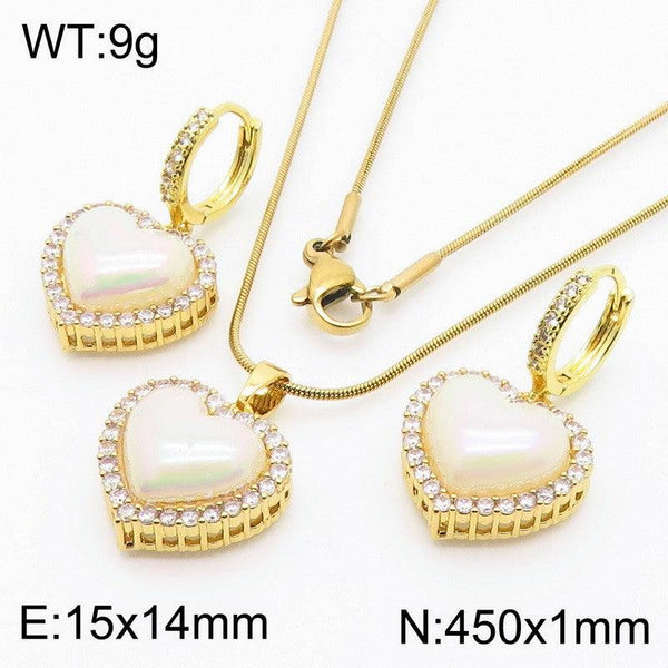 Kalen Stainless Steel Drop Zircon Heart Earrings Necklace Jewelry Set Wholesale for Women - kalen
