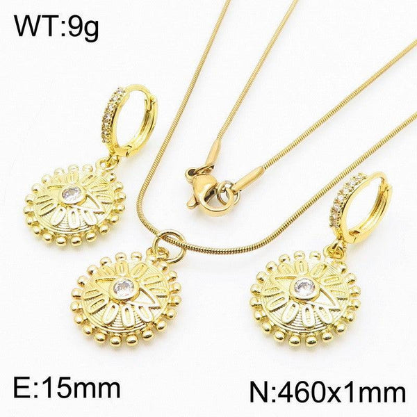 Kalen Stainless Steel Drop Zircon Earrings Necklace Jewelry Set Wholesale for Women - kalen