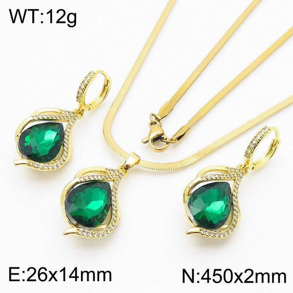 Kalen Stainless Steel Drop Zircon Earrings Necklace Jewelry Set Wholesale for Women - kalen