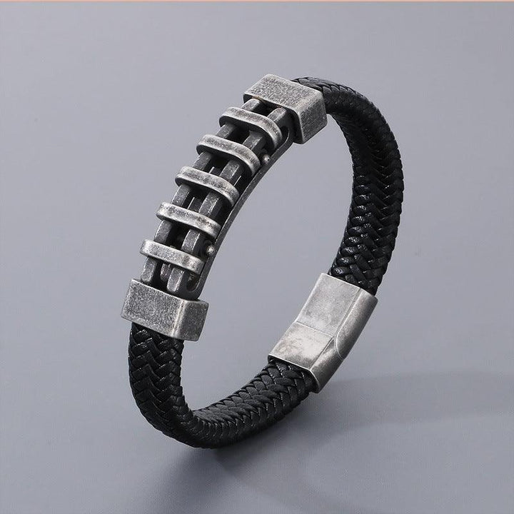 KALEN 12mm Cowhide Leather Zircon Stainless Steel Bracelet for Men - kalen