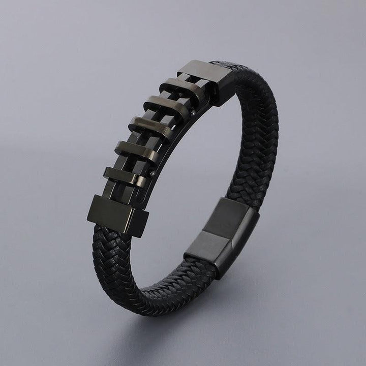 KALEN 12mm Cowhide Leather Zircon Stainless Steel Bracelet for Men - kalen