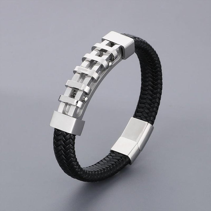 KALEN 12mm Cowhide Leather Zircon Stainless Steel Bracelet for Men - kalen