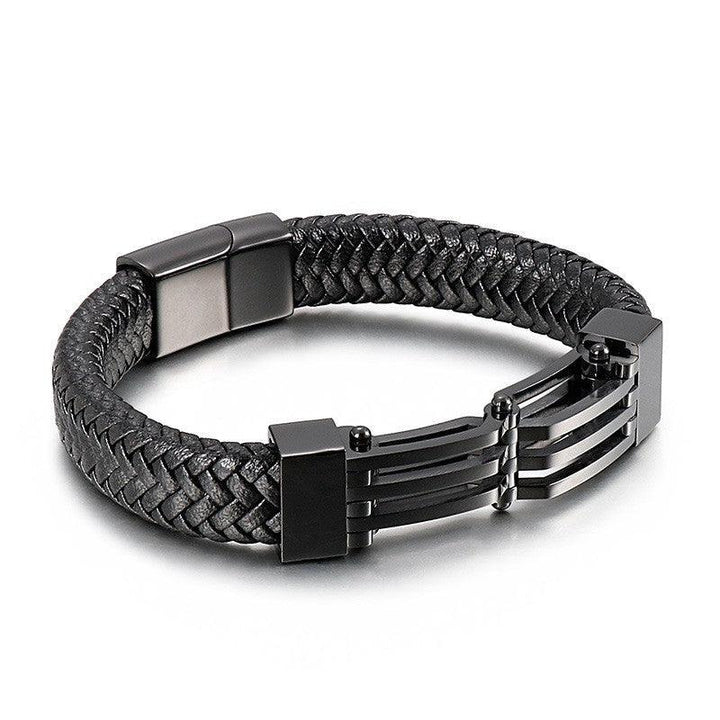 KALEN 12mm Cowhide Leather Stainless Steel Bracelet for Men - kalen