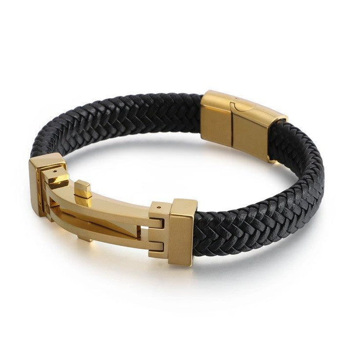 KALEN 12mm Cowhide Leather Stainless Steel Bracelet for Men - kalen