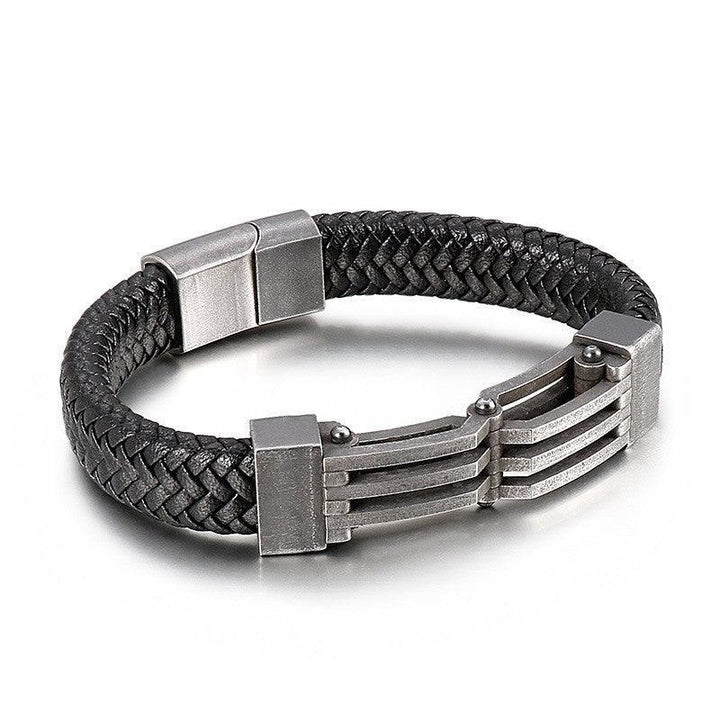 KALEN 12mm Cowhide Leather Stainless Steel Bracelet for Men - kalen