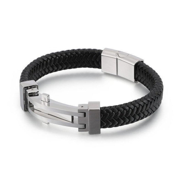 KALEN 12mm Cowhide Leather Stainless Steel Bracelet for Men - kalen