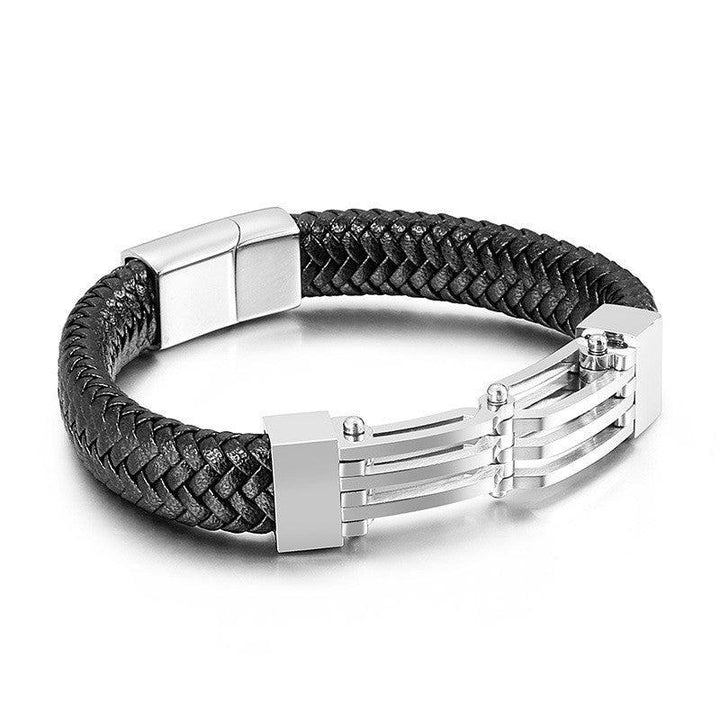 KALEN 12mm Cowhide Leather Stainless Steel Bracelet for Men - kalen