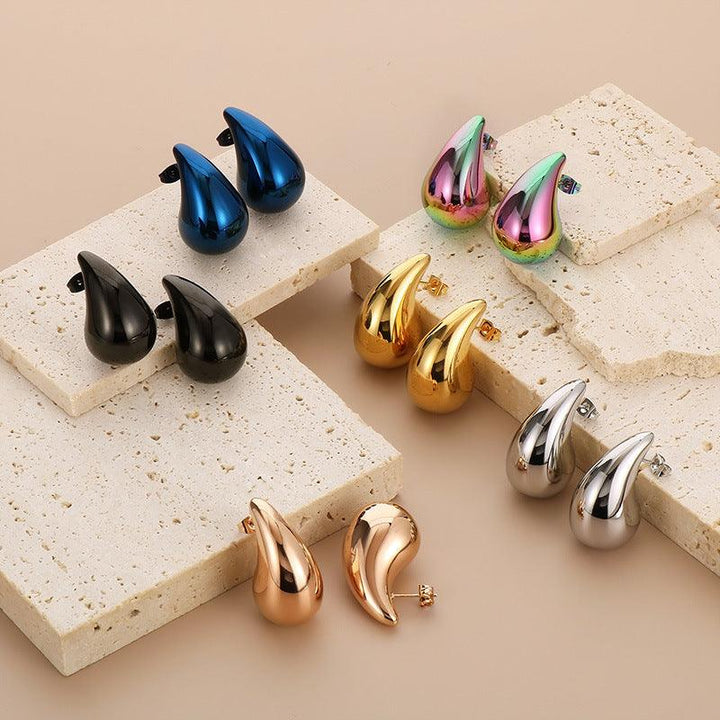 Stainless Steel Waterdrop Hollow Chunky Stud Earrings For Women - kalen