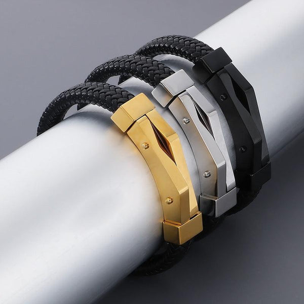 KALEN 12mm Cowhide Leather Stainless Steel Bracelet for Men - kalen