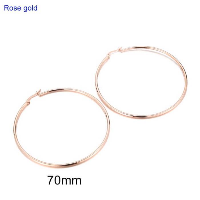 Kalen 12/15/20/25 30/40/50/60/70 80/90/100X2mm Rose Gold Wholesale Stainless Steel Circle Hoop Earrings for Women - kalen