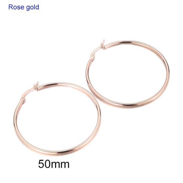 Kalen 12/15/20/25 30/40/50/60/70 80/90/100X2mm Rose Gold Wholesale Stainless Steel Circle Hoop Earrings for Women - kalen