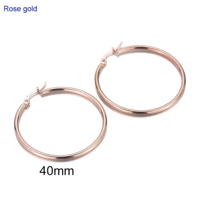 Kalen 12/15/20/25 30/40/50/60/70 80/90/100X2mm Rose Gold Wholesale Stainless Steel Circle Hoop Earrings for Women - kalen