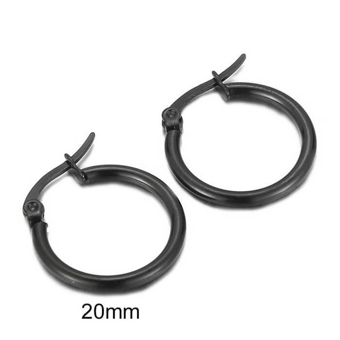 Kalen 12/15/20/25 30/40/50/60 70/80/90/100X2mm Stainless Steel Black Wholesale Hoop Earrings for Women - kalen