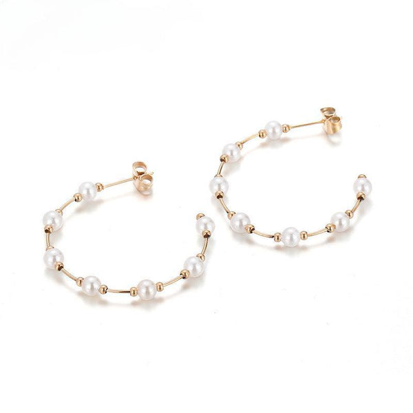 Kalen Stainless Steel C-shape Wholesale Pearl Stud Earrings for Women - kalen