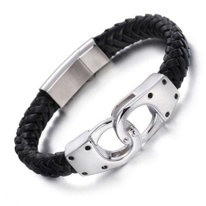 Kalen 11mm Stainless Steel Leather Bracelet Bangle for Men - kalen