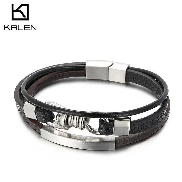 Kalen 12mm Leather Stainless Steel Bracelet For Men - kalen