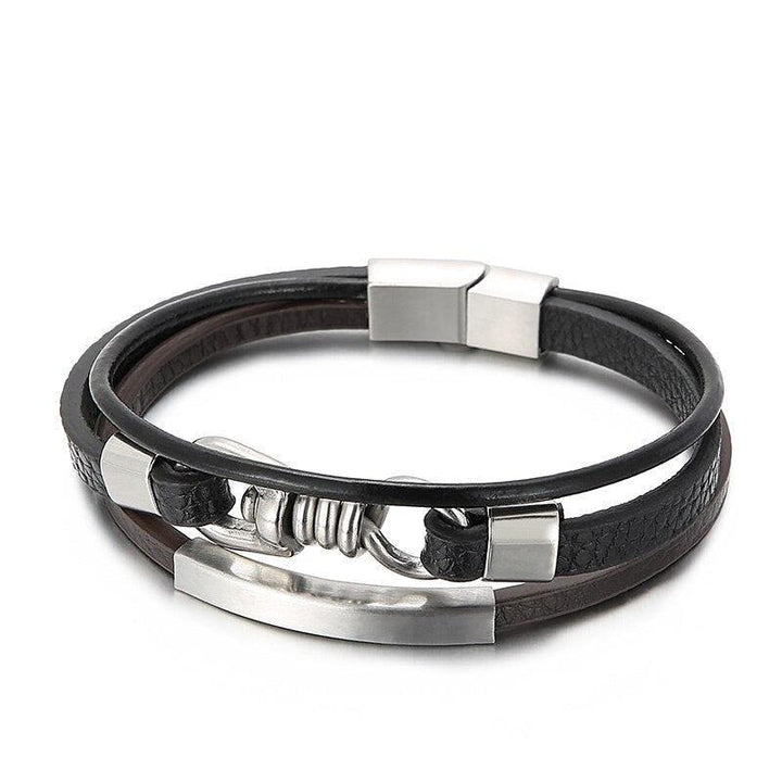 Kalen 12mm Leather Stainless Steel Bracelet For Men - kalen