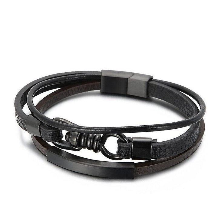 Kalen 12mm Leather Stainless Steel Bracelet For Men - kalen