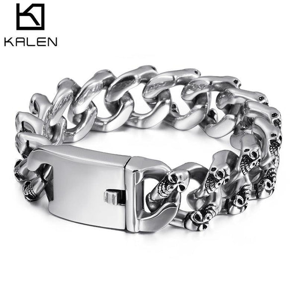 Kalen 13/15/20mm Stainless Steel Cuban Chain Skull Series Bracelet for Men - kalen