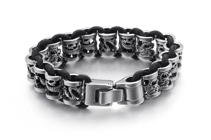 Kalen 14mm Dragon Animal Charm Stainless Steel Leather Bracelet For Men - kalen